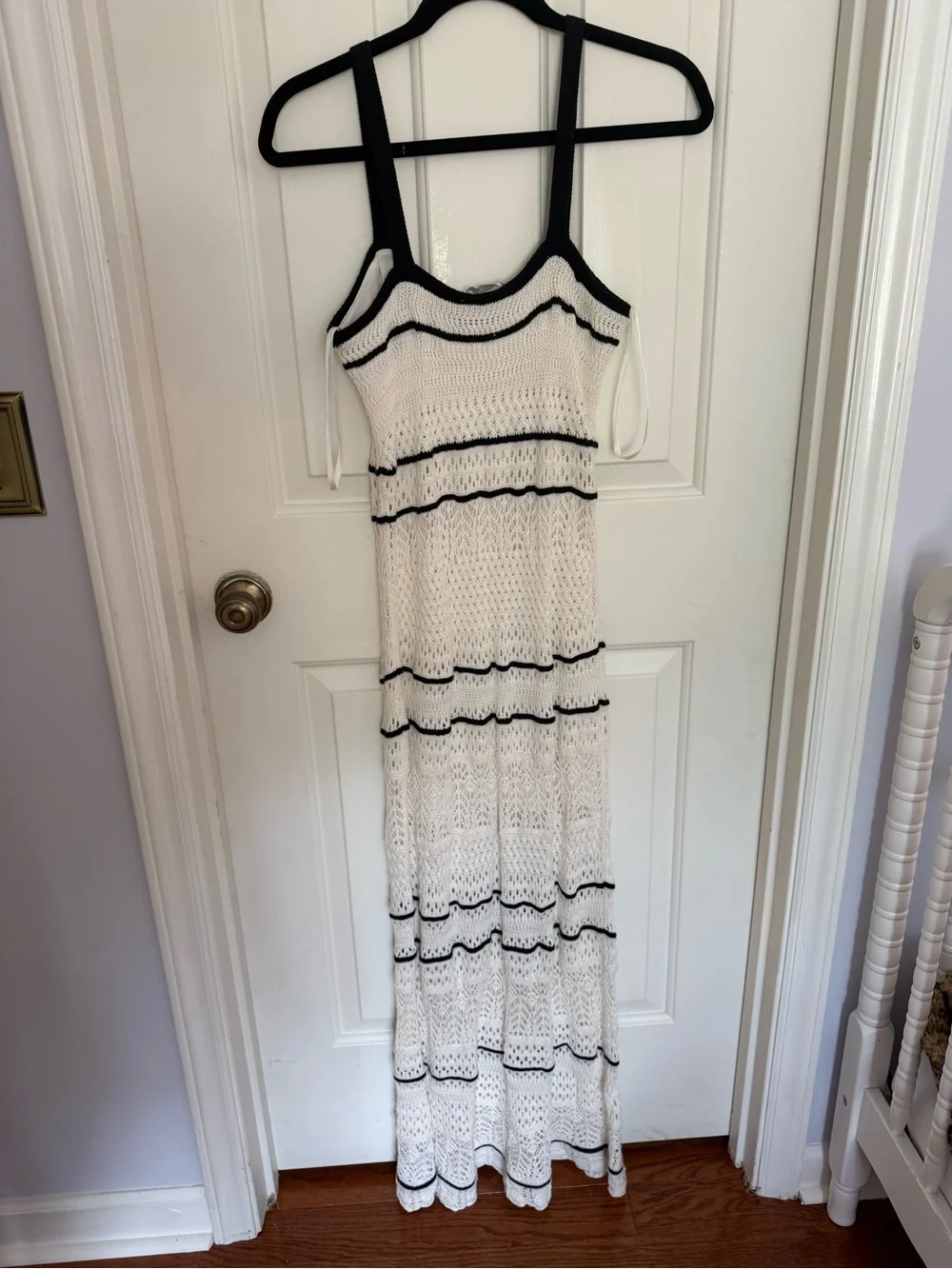 Abercrombie & Fitch Cream Crochet Maxi Dress with Black Trim